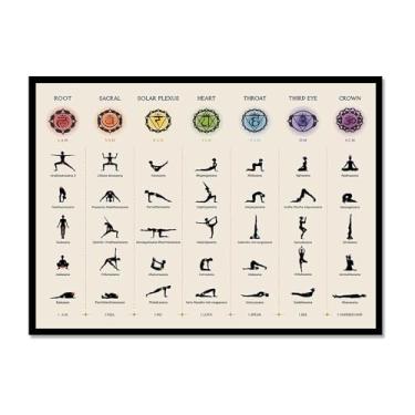 Imagem de Impressão em tela de ioga Membros de Yoga Poses de Yoga Impressão Sol e Lua Saudação Fitness Zen Chakra Afirmações Espiritual Wall Art Decor (SKU11,30.5x40.6 cm = (30x40cm), moldura de metal preto)