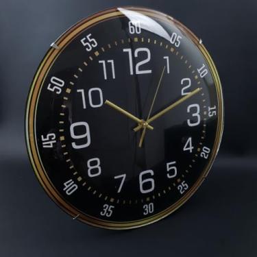 Imagem de Relógio de Parede Redondo Analógico 35cm - Inclui Pilha, Design Claro e Fácil de Ler, Ideal para Sala, Quarto e Cozinha (Preto e Dourado)