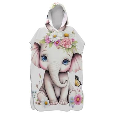 Imagem de TSENQUE Roupão absorvente para troca de poncho de surfe para toalha de natação com capuz elefante primavera floral masculino poncho com capuz