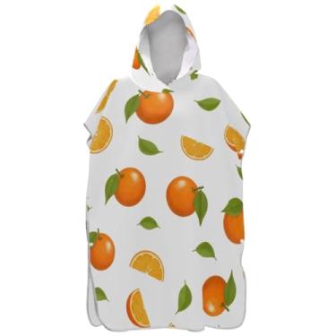 Imagem de Joisal Roupão para troca de poncho de surfe para adultos, toalhas de banho com capuz, leve, masculino, feminino, poncho com capuz, laranjas fofas