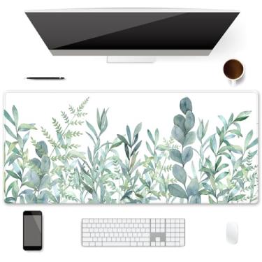 Imagem de Protetor de mesa de escritório 2GG, impermeável, 90 x 40 cm - mouse pad estendido para jogos com base de borracha antiderrapante, tapete de teclado espesso, bordas costuradas e design de plantas