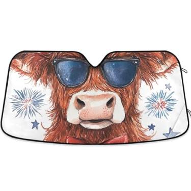 Imagem de Protetor solar personalizado EUA Highland Cow American para para-brisa de carro protetor solar retrátil dobrável caminhão protetor solar para para-brisa dianteiro de carro M, 139,7 cm x 70,1 cm