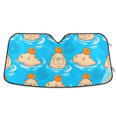 Imagem de Bonito capivara azul carro para-brisa sombra de sol bonito dobrável caminhão carro persianas para janelas dianteiras protetor retrátil S, 134.6 cm x 59.7 cm