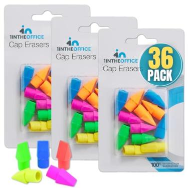 Imagem de 1InTheOffice Borrachas de tampa de lápis, cores sortidas, borrachas de ponta de flecha, tampa de borracha para arte, escola, uso no escritório e conjunto de sala de aula, pacote com 36