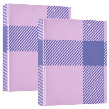 Imagem de Linda pasta de 3 anéis lilás xadrez rosa, 1 pacote de fichários resistentes, fichário de anel de plástico