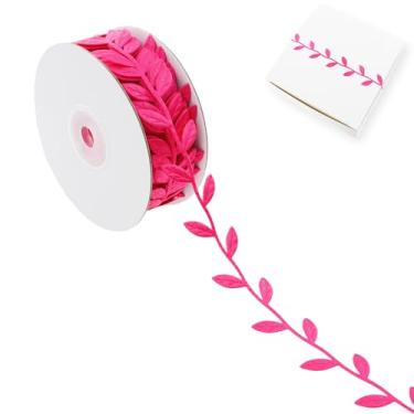 Imagem de Vignor Fita de folhas em rolo de tecido, vinhas de renda, corda de acabamento com fio para vegetação, Natal, embrulho de presente, decoração de festa, artesanato faça você mesmo (22 metros rosa choque