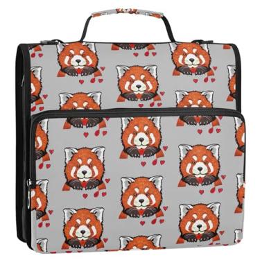 Imagem de Fichários de 3 anéis com zíper e corações de panda vermelho, cinza, 3 anéis, fichários organizadores com alça, bolsa escolar de ensino médio, suporte para 500 folhas