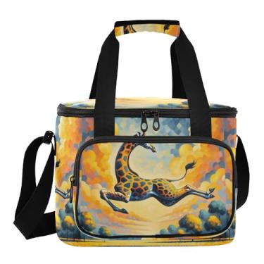 Imagem de Lancheira excêntrica girafa laranja celeste, bolsa térmica para viagem, lancheira isolada
