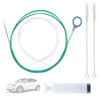 Imagem de Kit de ferramentas de limpeza de drenagem de teto solar atualizado com 5 peças, escova de limpeza de tubo flexível extralonga de 299 cm com escova de limpeza de tubos, seringa, escova de drenagem de