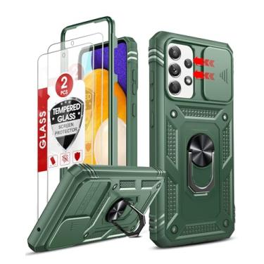 Imagem de Capa para Galaxy A52 5G, capa para Samsung A52 com capa para câmera deslizante + [2 unidades] protetor de tela HD, LeYi 360 capa de celular de nível militar com suporte de anel para Samsung Galaxy A52 5G, verde