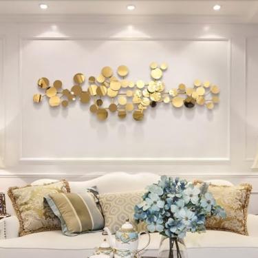Imagem de Decoração de parede grande de metal para sala de estar, esculturas de parede redondas geométricas criativas modernas decoração de parede 3D para quarto, escritório, sala de jantar, decoração de casa
