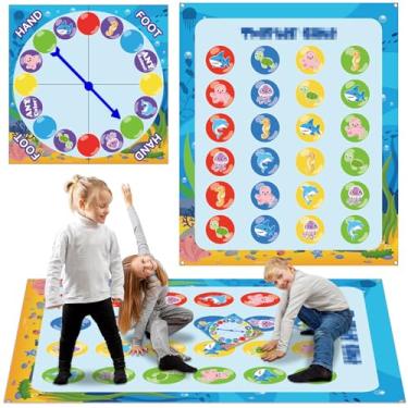 Imagem de Lonfliness Verão Oceano Animal Pose Balanço Piso Jogo para 2 ou Mais Jogadores, Grande Tapete de Festa com Tema do Mar Interior Exterior Jogo de Reunião Familiar para Atividade do Grupo de Amigos sob