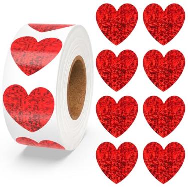 Imagem de Heart Stickers, Valentines Stickers for Kids, 500Pcs 1.5 inch Self Adhesive Red Glitter Sticker for Reward Classroom Teacher Envelope Seal Mother Day Birthday Wedding Gift Decorative Label Sticker