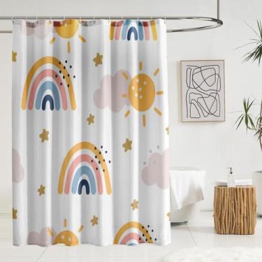 Imagem de Cortina de chuveiro colorida de desenho animado de arco-íris impermeáv