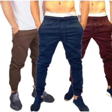 Imagem de kit 3 calças jeans jogger com elastano masculina jeans slim cores vari