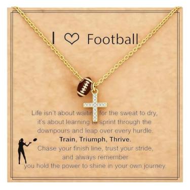 Imagem de Drefund Colar de softbol/futebol/voleibol/basquete presentes para meninas adolescentes, enfeites de meia para mulheres, pingente de cruz, acessórios esportivos cristãos presentes de aniversário e