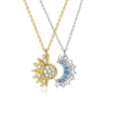 Imagem de Dtja Conjunto de 2 colares com pingente de sol e lua para mulheres e homens, casal, corrente de elos ajustáveis, colar celestial com estrela de cristal, joias exclusivas de casamento, dia dos