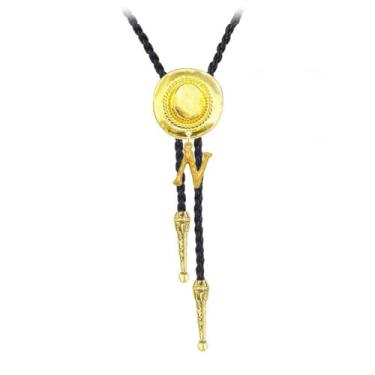 Imagem de JPJZY BRBAM Pingente Bolo Tie Western Cowboy Hat e Letra 3D Letra Bolo Tie Western Cowboy Colar de Couro Masculino, Metal