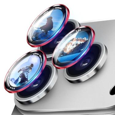 Imagem de NECARSIN Protetor de lente de câmera para iPhone 17 Pro Max/17 Pro/16/15/14 Pro Max/16/15/14 Pro, capa de câmera de metal ultrafina com vidro temperado, antiarranhões (vermelho)