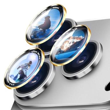 Imagem de NECARSIN Protetor de lente de câmera para iPhone 17 Pro Max/17 Pro/16/15/14 Pro Max/16/15/14 Pro, capa de câmera de metal ultrafina com vidro temperado, antiarranhões (ouro)