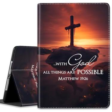 Imagem de Capa para iPad (A16) 11ª geração de 11 polegadas (2025), para iPad 10ª geração de 10,9 polegadas (2022), capa leve à prova de choque com hibernar/despertar automático, cruz de praia ao pôr do sol