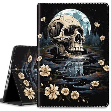 Imagem de Capa para iPad (A16) 11ª geração de 11 polegadas (2025), para iPad 10ª geração de 10,9 polegadas (2022), capa leve à prova de choque com hibernar/despertar automático, caveira rosa sob a lua