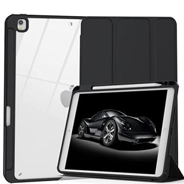 Imagem de Xkladz Capa para iPad 9ª/8ª/7ª geração (2021/2020/2019), capa protetora para iPad de 10,2 polegadas com suporte para lápis, capa traseira transparente para tablet, hibernar/despertar automático -