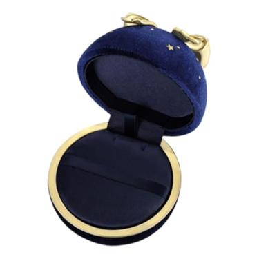 Imagem de Vaveren Caixa de joias portátil, pequena, com laço, forro macio e elegante, ideal para presentes de casamento, pedido de casamento e aniversário, Azul para Pingente