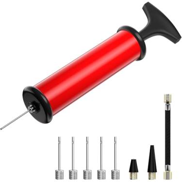 Imagem de Bomba de bola, bomba de bola esportiva com 5 agulhas, bocal, mangueira de extensão, bolsa de transporte, sistema inflador de empurrar e puxar, perfeita para vôlei, basquete, futebol, futebol, polo aquático, infláveis