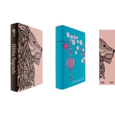 Imagem de Kit Leão Rosa - Bíblia Capa Dura NTLH + Devocional III Capa Azul Claro