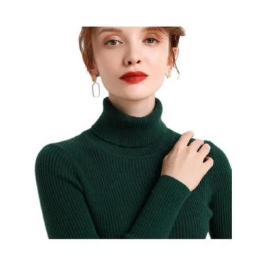 Imagem de Suéter Feminino De Tricô Macio Com Gola Alta, Ajuste Slim, Cor Sólida,