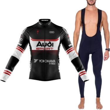 Imagem de Kit Camisa e Bretelle Audi Forro Gel Manga Longa Ciclismo Uv Bike Proteção UV-Unissex