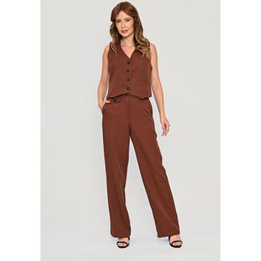 Imagem de Conjunto Bisô Colete e Calça Alfaiataria Lisa arrom - M-Feminino