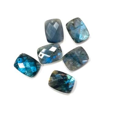 Imagem de LE SKY 8 peças de pingentes de pedra natural facetada retângulo flash labradorita contas de pedra de cristal flash pingentes de pedras preciosas para fazer joias, colar, pulseira, presente