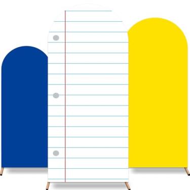 Imagem de 3 peças de capa de fundo de arco de volta às aulas 1,2 m, 1,5 m, 1,8 m, papel redondo, elastano, arco, suporte, composição, fundo para o primeiro dia de aula, sala de aula, decoração de festa de