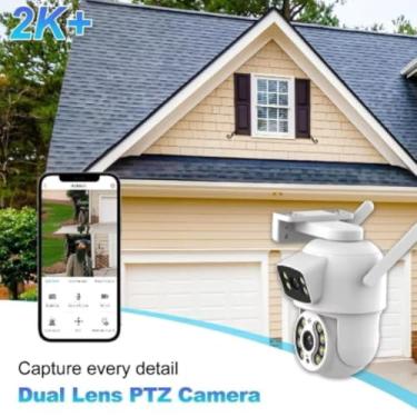 Imagem de Câmera de Segurança Externa IP PTZ 2K+, Dual Lens 3MP+3MP, WiFi, Pan Tilt 355°, Visão Noturna LED, Detecção de Movimento, Áudio Bidirecional, IP66 à Prova D'água, HD Infravermelho