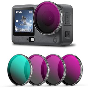Imagem de Walking Way Conjunto de filtros de lente de câmera ND PL compatível com kit de acessórios DJI Osmo Action 6, pacote com 4 CPL ND8 ND16 ND32, filtros polarizadores de densidade neutra de vidro óptico