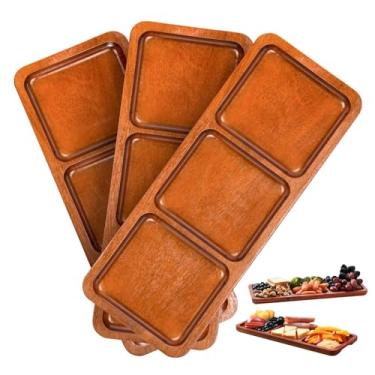 Imagem de Bandeja de servir de, bandeja de frutas,Pratos de comida de acácia com 3 grades | Lindos utensílios de servir charcutaria, prato de comida dividido em resistente para casa, restaurante, hotel, mercad