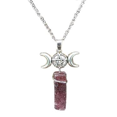 Imagem de COLORFUL BLING Colar com pingente de pedra natural com símbolo da lua, pentagrama pagão Wicca de cura crescente para mulheres, amuleto, marinheiro, lua, joia da sorte, Cristal, Pedra