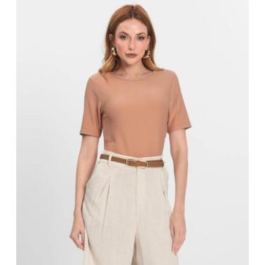Imagem de Blusa Feminina Manga Curta em Poly Endless Marrom, M, Marrom