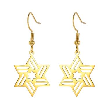 Imagem de PDOUSELF Brincos femininos de aço inoxidável, estrela judaica, presentes judaicos, joias para amantes, amigos e adolescentes, One Size, Aço inoxidável, Sem pedra preciosa
