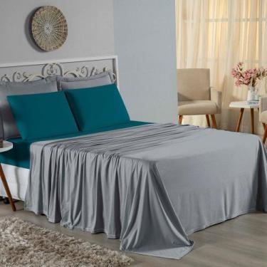 Imagem de Jogo de Cama Casal Viúva Nobre 4 Peças Malha 100% Algodão - Cinza / Pe