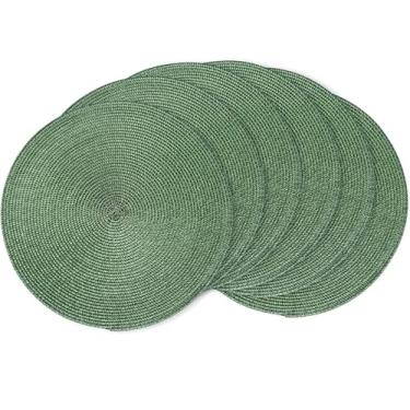Imagem de Winknowl Jogo americano trançado redondo de 38 cm, conjunto de 6 tapetes de mesa laváveis de algodão e poliéster, tapetes antiderrapantes resistentes ao calor para decoração de mesa de jantar de