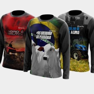 Imagem de Combo Kit 3 Camisas Agro Masculinas Manga Longa Zíper Proteção Uv Temá