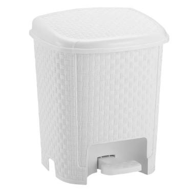 Imagem de Lixeira Cesto 6 Litros Rattan Com Pedal Cor Branco Descarte Prático Hi