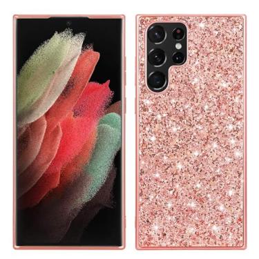 Imagem de POYUFRG Capa com glitter para Samsung Galaxy S26 Ultra/S26 Plus/S26, capa de couro galvanizado de luxo slim fit com capa de proteção para câmera, rosa, S26 Plus