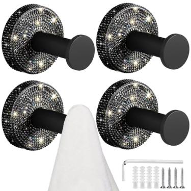 Imagem de Otoolling 4 ganchos de strass com glitter para banheiro, ganchos decorativos para chuveiro, gancho de metal, ganchos de toalha para acessórios de porta de vidro de chuveiro