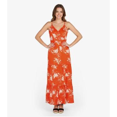 Imagem de Vestido Longo Feminino Transpassado Select Laranja, M, Laranja