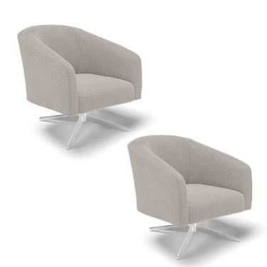 Imagem de Poltrona Decorativa Giratória Cromada Kit 2 Stella Bouclê D03 - D'Ross