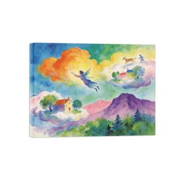 Imagem de BMZFYBS Impressões em tela de arte de parede de surrealismo - Casa de floresta de montanha - pintura de decoração de paisagem - imagens para sala de estar pronta para pendurar tela emoldurada de 90 x